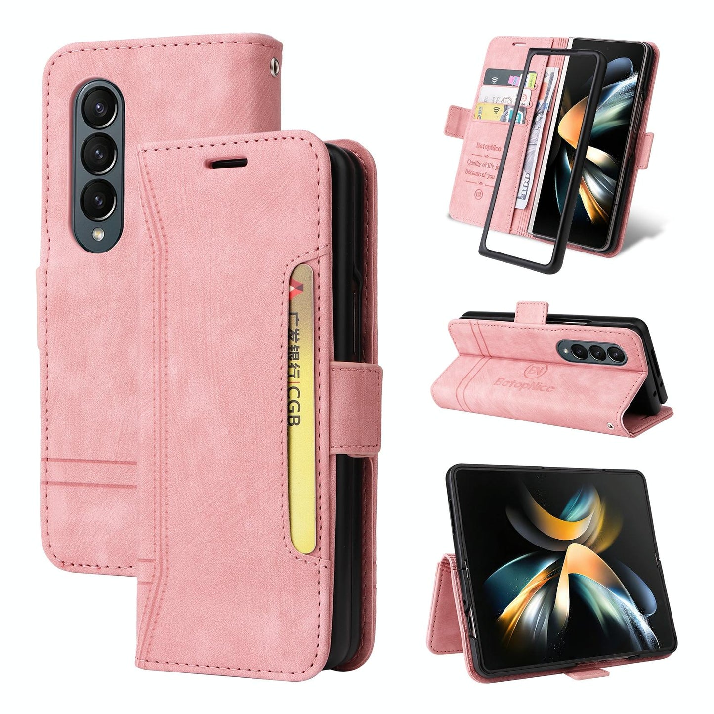 For Samsung Galaxy Z Fold4 5G Leather Dual Buckle Phone Case - Pink