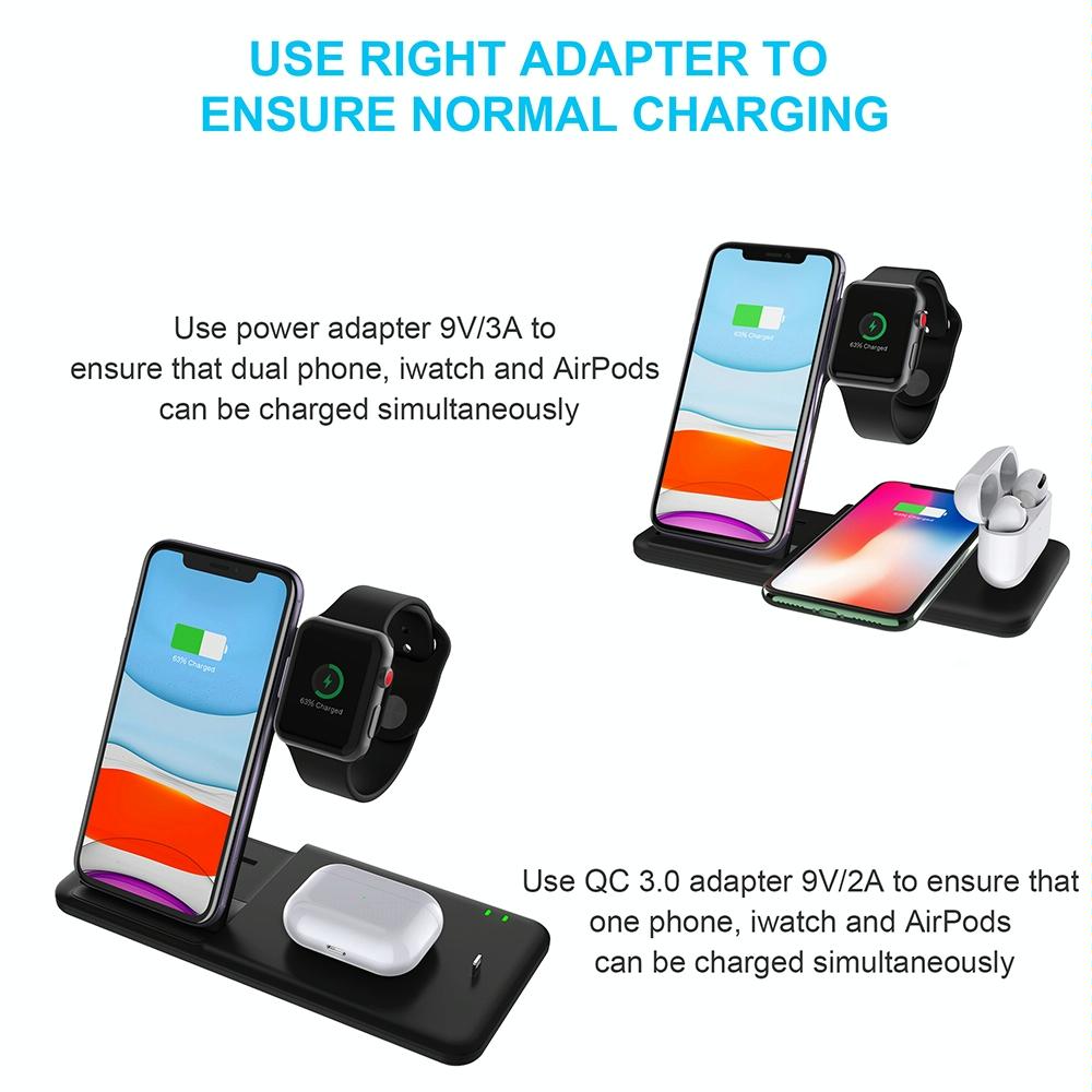 4 In 1 Wireless Charger Stand For Iphone Apple Watch Airpods Dual Phone Charging Black