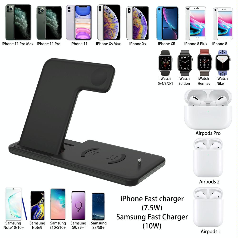 4 In 1 Wireless Charger Stand For Iphone Apple Watch Airpods Dual Phone Charging Black