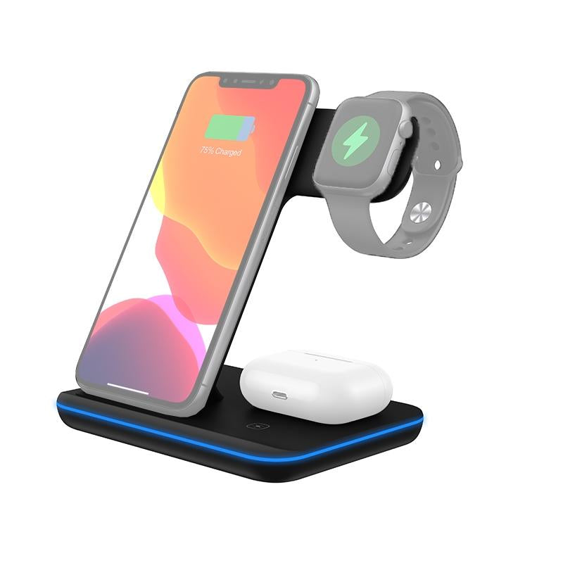 3 In 1 Magnetic Wireless Charger With Touch Ring Light - Black