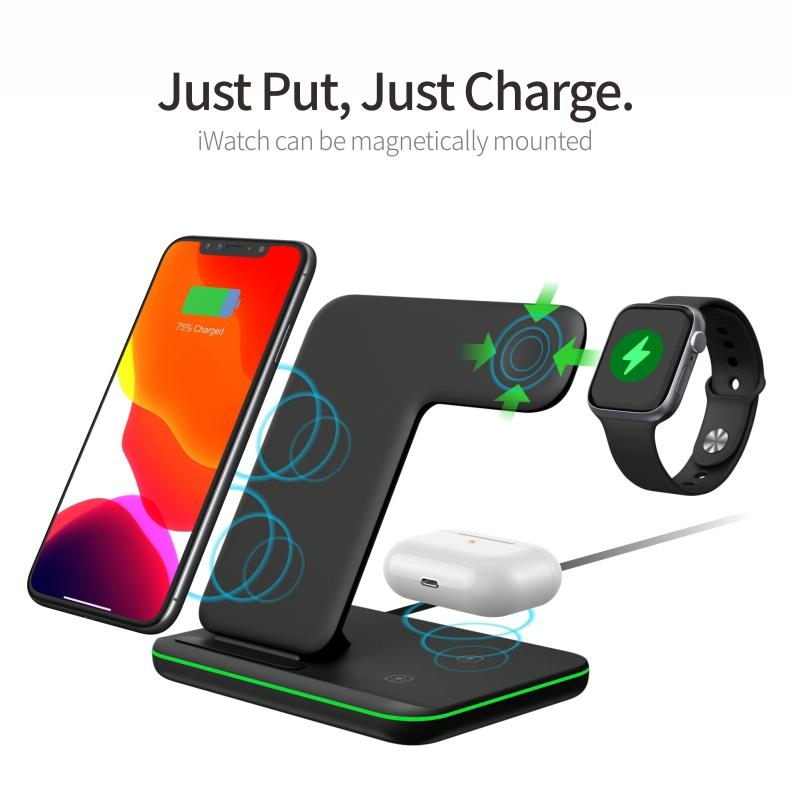 3 In 1 Magnetic Wireless Charger With Touch Ring Light - Black