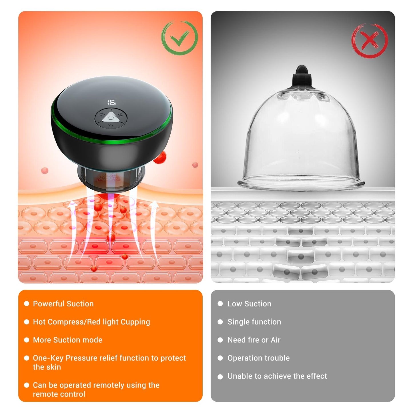 Smart Cupper With Light: Electric Heated Scraping Massage Tool - Red