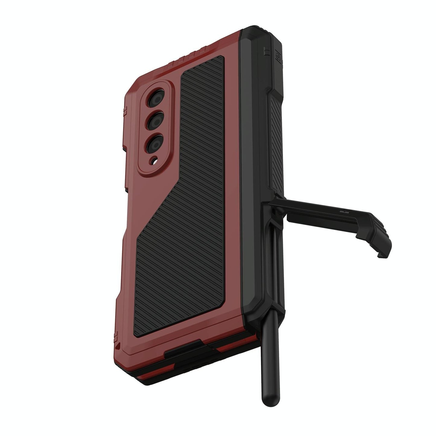 For Samsung Galaxy Z Fold4 5G Waterproof Metal Phone Case With Folding Holder - Red