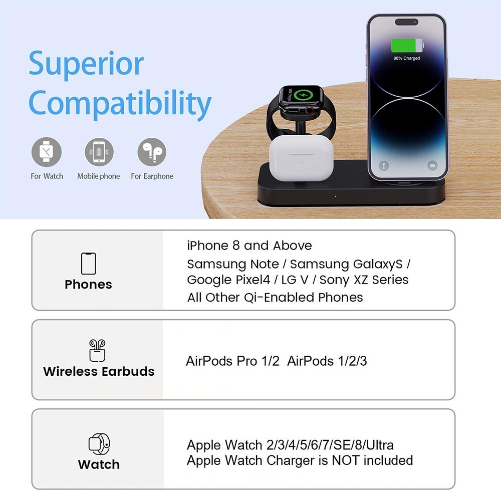 4 In 1 Charging Stand For Apple Watch And Airpods - Black