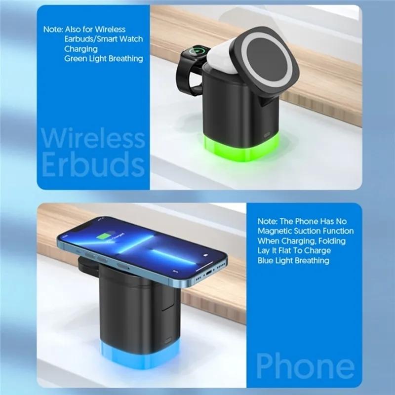 3 In 1 Magnetic Wireless Charger For Iphone Iwatch Airpods - Black