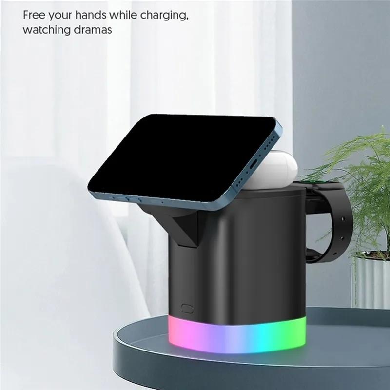 3 In 1 Magnetic Wireless Charger For Iphone Iwatch Airpods - Black