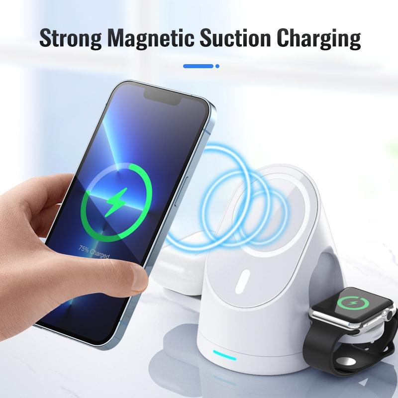 3 In 1 Magnetic Wireless Charging Bracket For Smartphone Iwatch Airpods - White