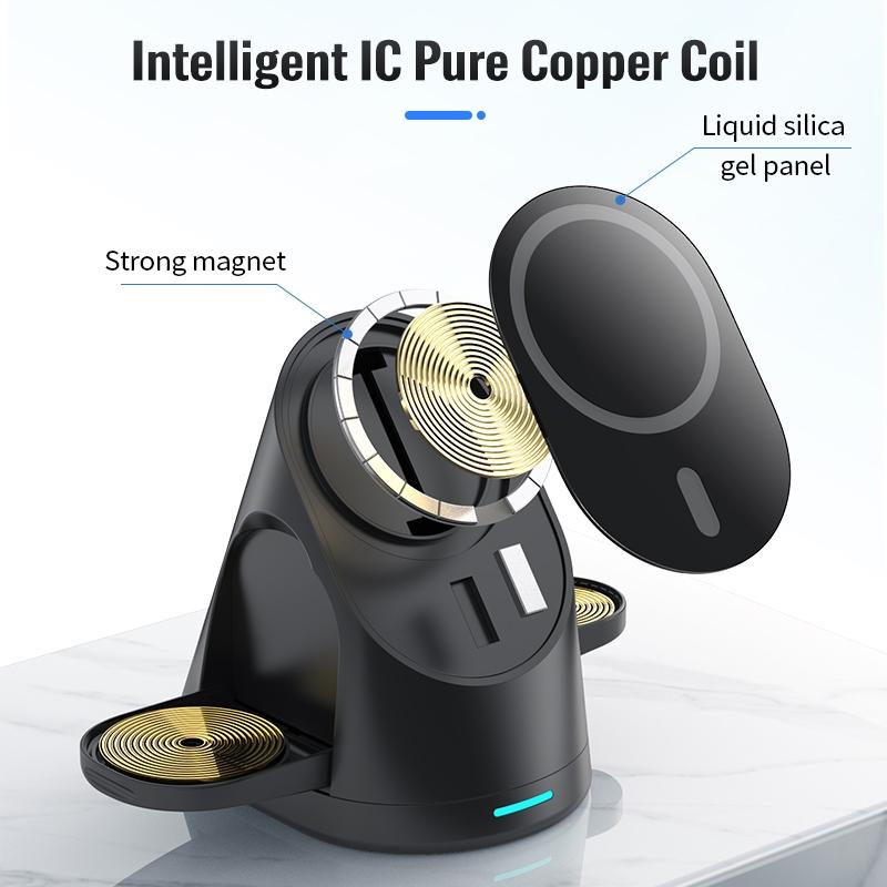 3 In 1 Magnetic Wireless Charging Bracket For Smartphone Iwatch Airpods - White