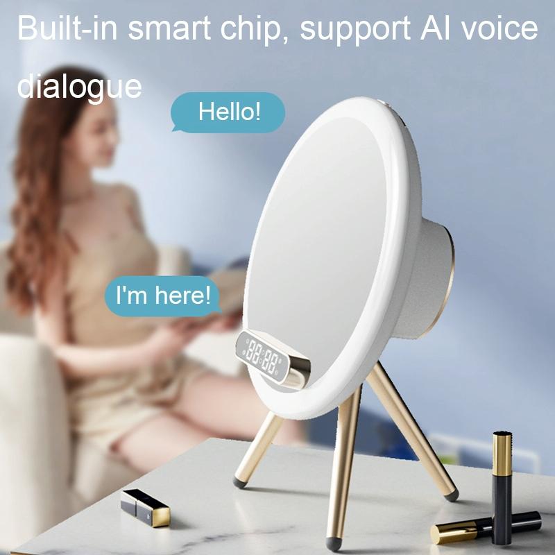 Q6 Smart Clock Display Bluetooth Speaker Fill Light Makeup Mirror With Wireless Charger Blue