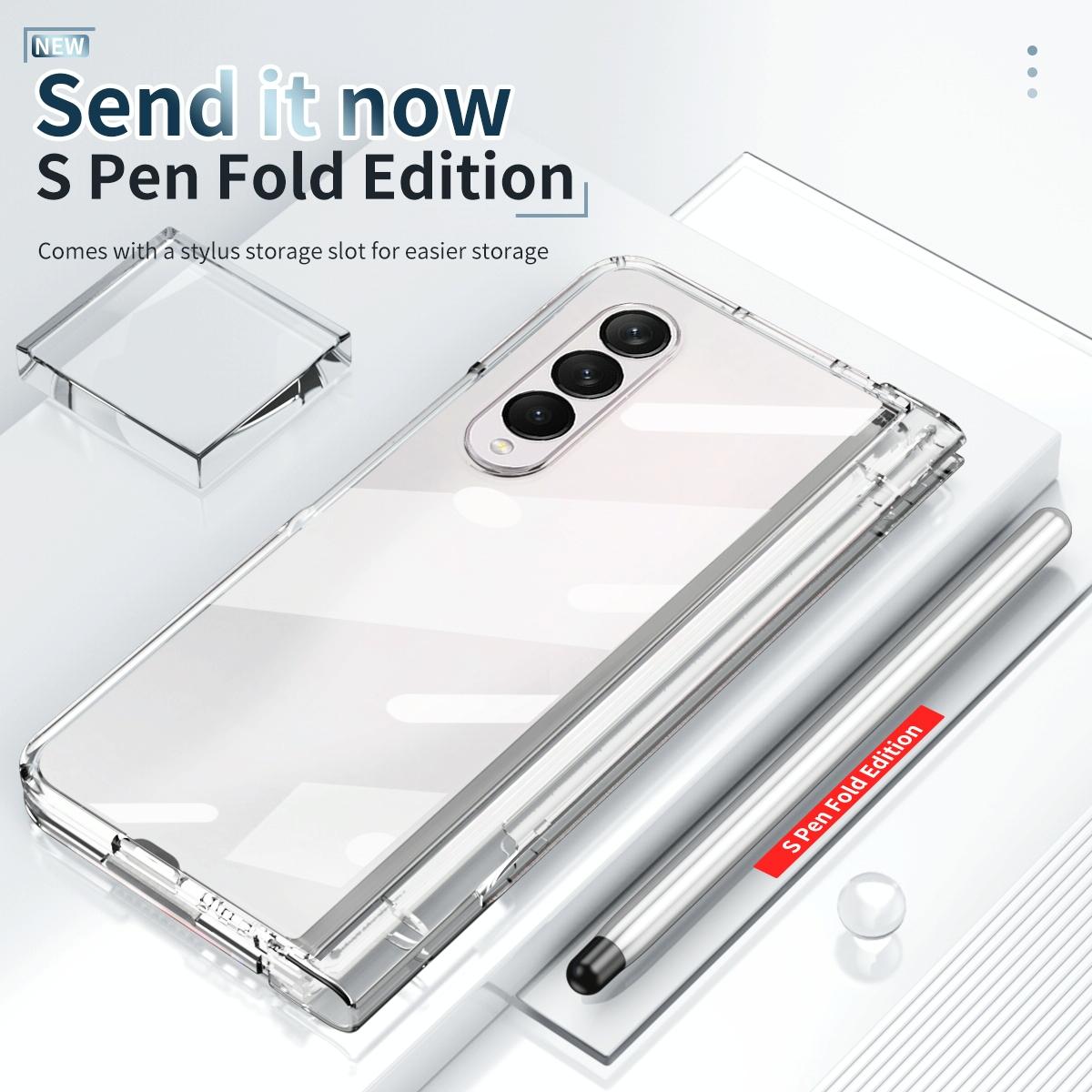 For Samsung Galaxy Z Fold4 5G Full Body Phone Case with Integrated Hinge and Pen Slot - Black