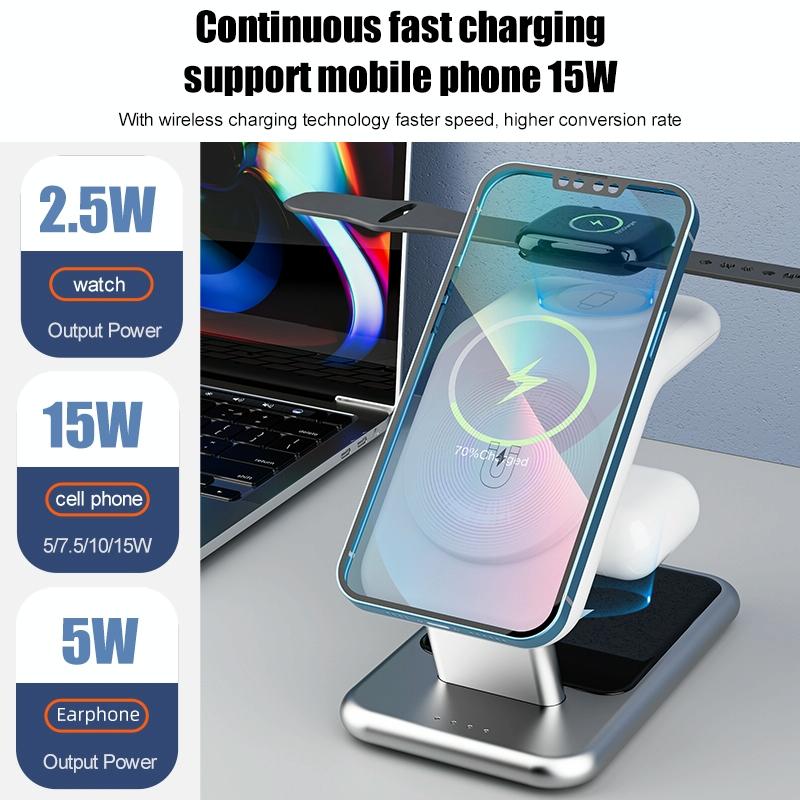 15W 3 In 1 Magnetic Wireless Charger - Black