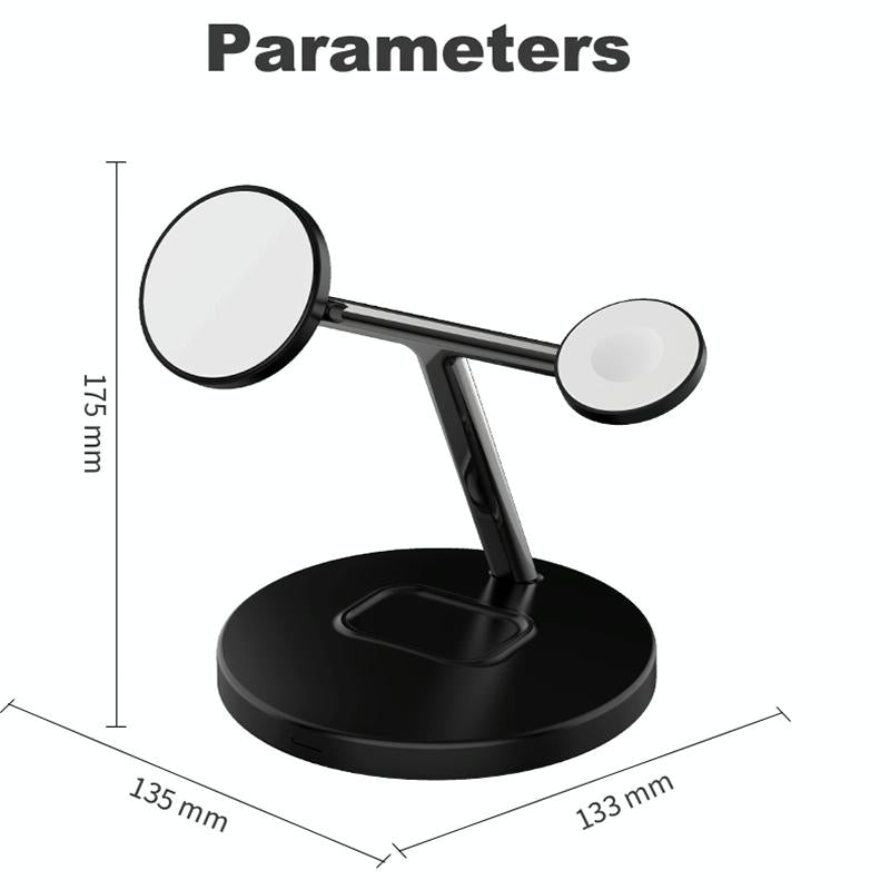 3 In 1 Magnetic Wireless Charger For Mobile Devices - White