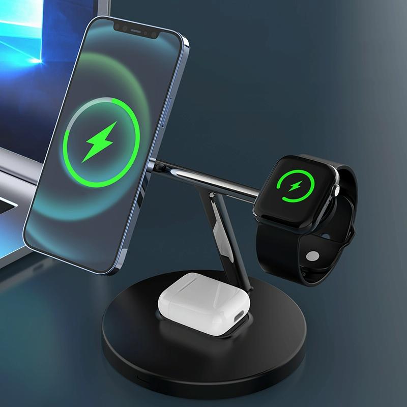 3 In 1 Magnetic Wireless Charger For Mobile Devices - White