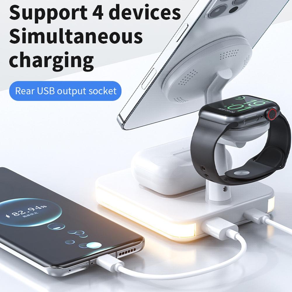 4 In 1 Magnetic Wireless Charger For Iphone / Iwatch / Airpods & More - White