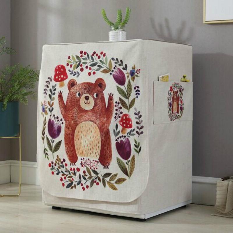 Cartoon Cotton Linen Drum Roller Washing Machine Dust Cover - 83x60x60cm Size - Rabbit