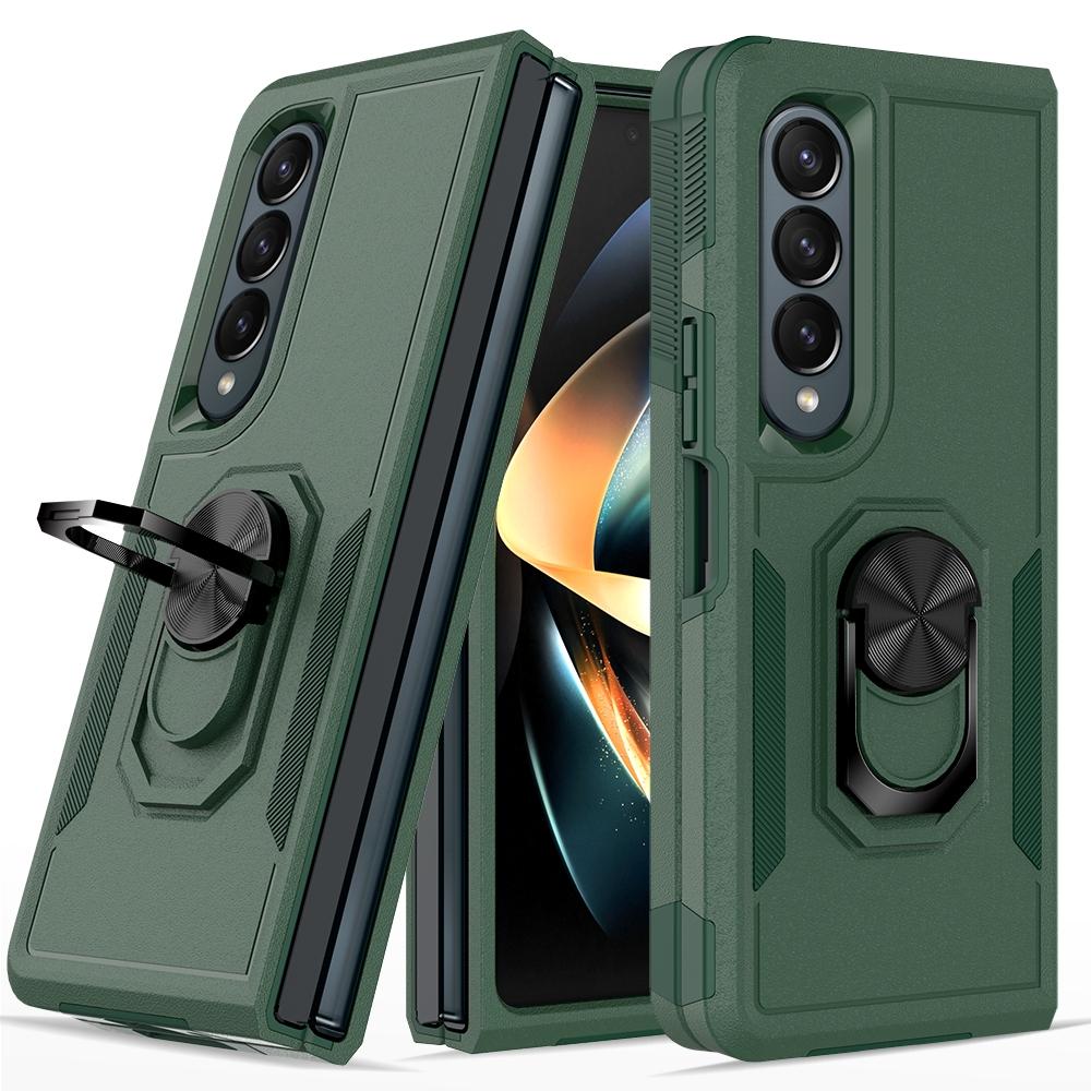 For Samsung Galaxy Z Fold4 5G Tpu Shockproof Case With Ring - 2 In 1 Design - Dark Green