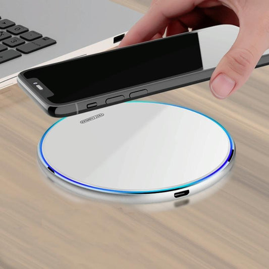 15W Round Acrylic Mirror Wireless Charger - Silver