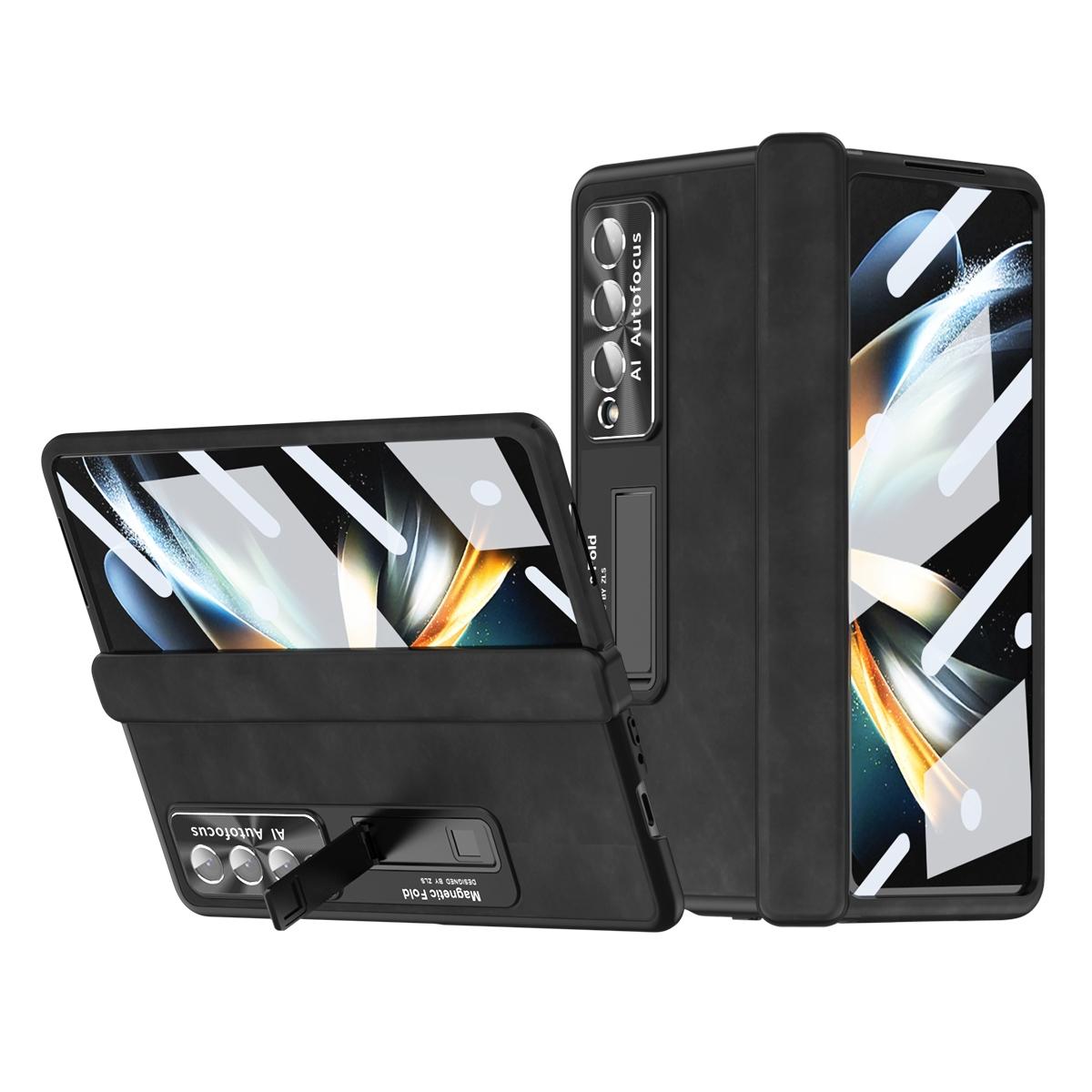 For Samsung Galaxy Z Fold4 5G Magnetic Phone Case - Napa Pattern - Black