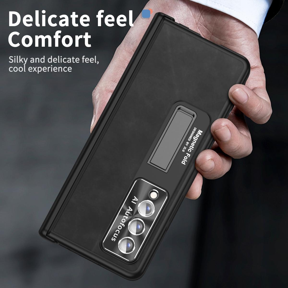 For Samsung Galaxy Z Fold4 5G Magnetic Phone Case - Napa Pattern - Black