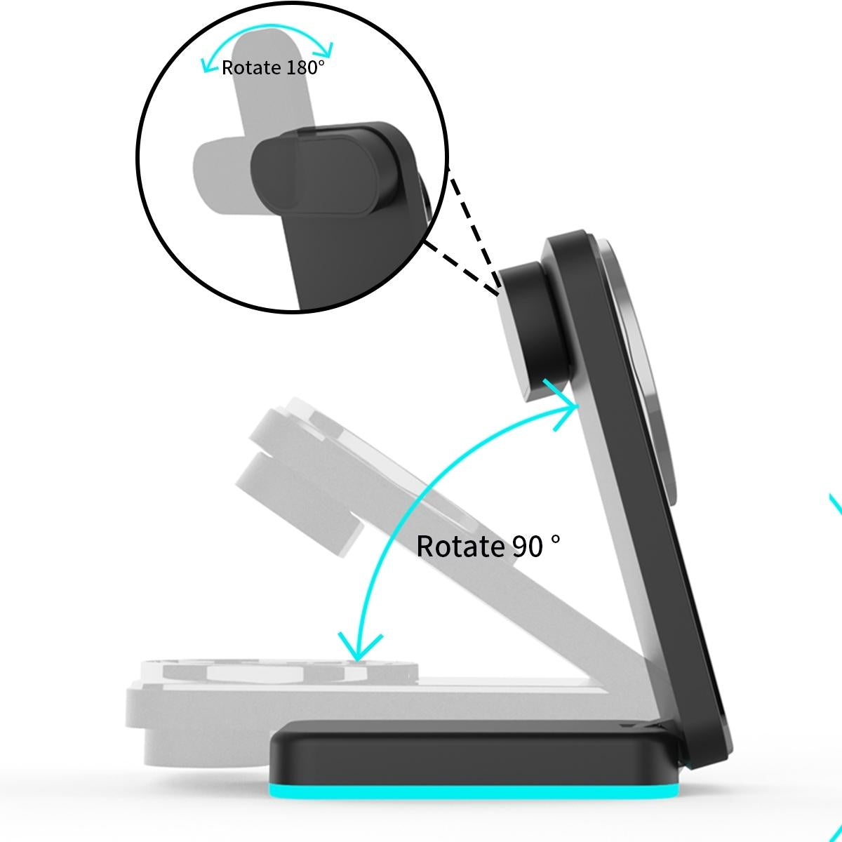 Foldable 3 In 1 Rgb Led Wireless Charger - White