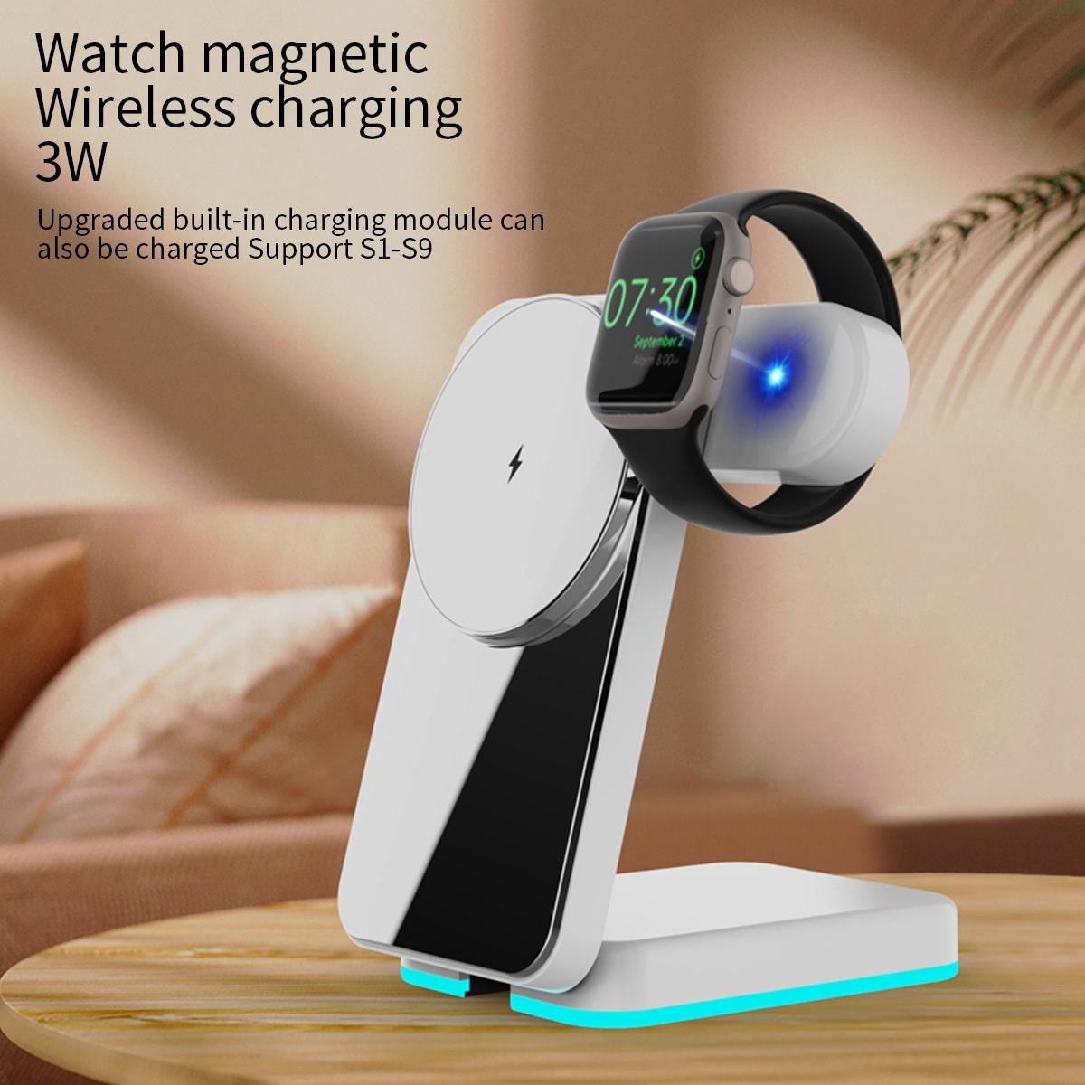 Foldable 3 In 1 Rgb Led Wireless Charger - White