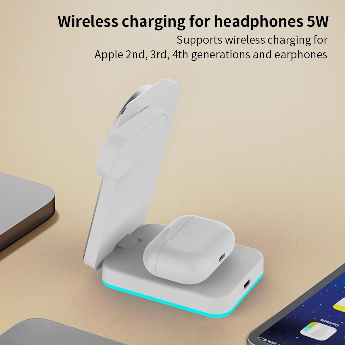 Foldable 3 In 1 Rgb Led Wireless Charger - White