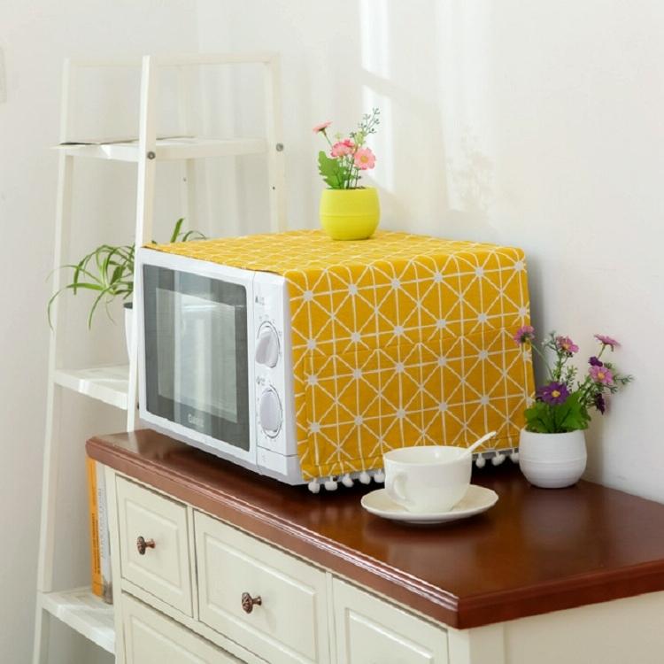 Universal Cotton Linen Microwave Dust Cover - Yellow Checkerboard