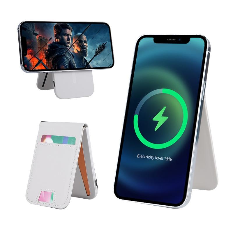 3 In 1 Magnetic Wireless Charger With Card Holder And Phone Bracket - Beige