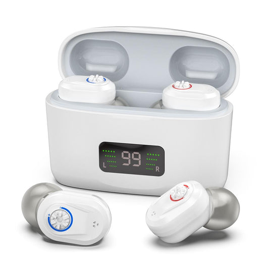 Digital Display In Ear Hearing Aid Earphone - White