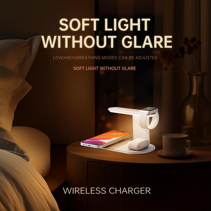 3 In 1 Wireless Charger With Night Light 15W - Silver