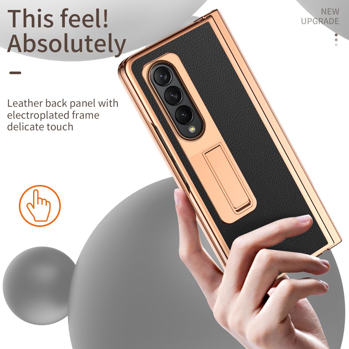 For Samsung Galaxy Z Fold4 5G Premium Litchi Leather Hinged Phone Case - With Pen - Blue