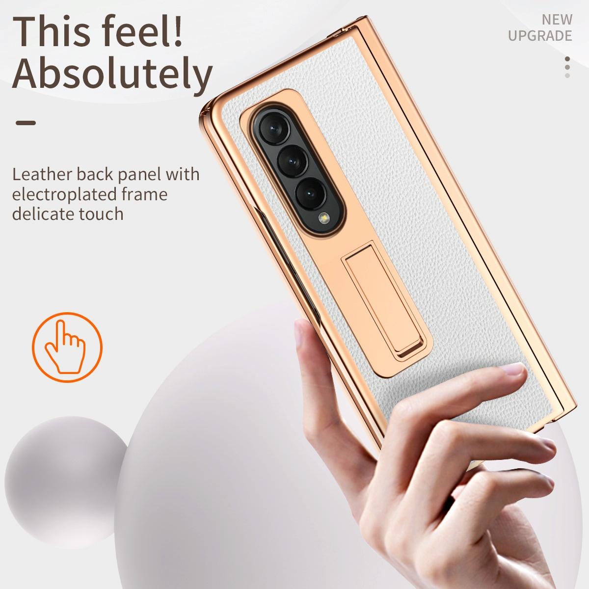 For Samsung Galaxy Z Fold4 5G Premium Litchi Leather Hinged Phone Case - With Pen - Blue