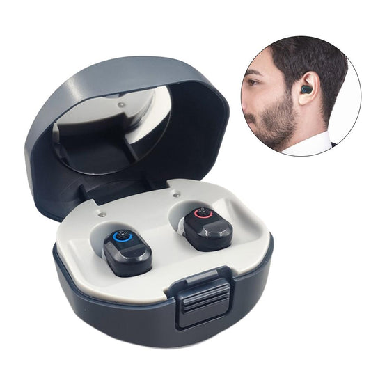Wireless On Ear Hearing Aid With Charging Case - Black