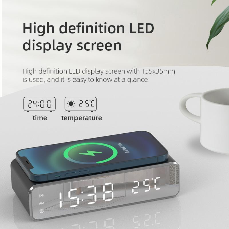 Wireless Charging Desktop Phone With Clock & Temperature Display - Black