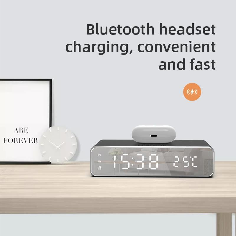 Wireless Charging Desktop Phone With Clock & Temperature Display - Black