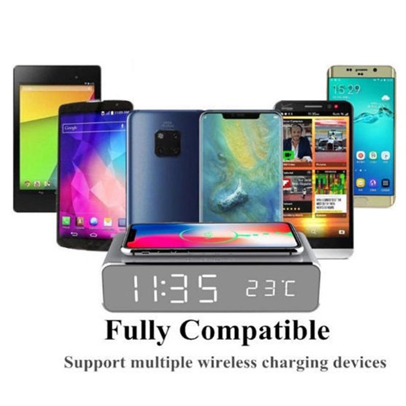Wireless Charging Desktop Phone With Clock & Temperature Display - Black