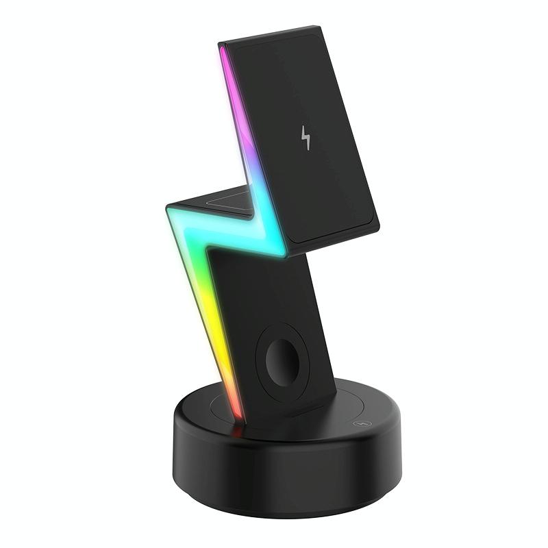 3 In 1 Rgb Light Magnetic Phone Holder With Wireless Charging - Black