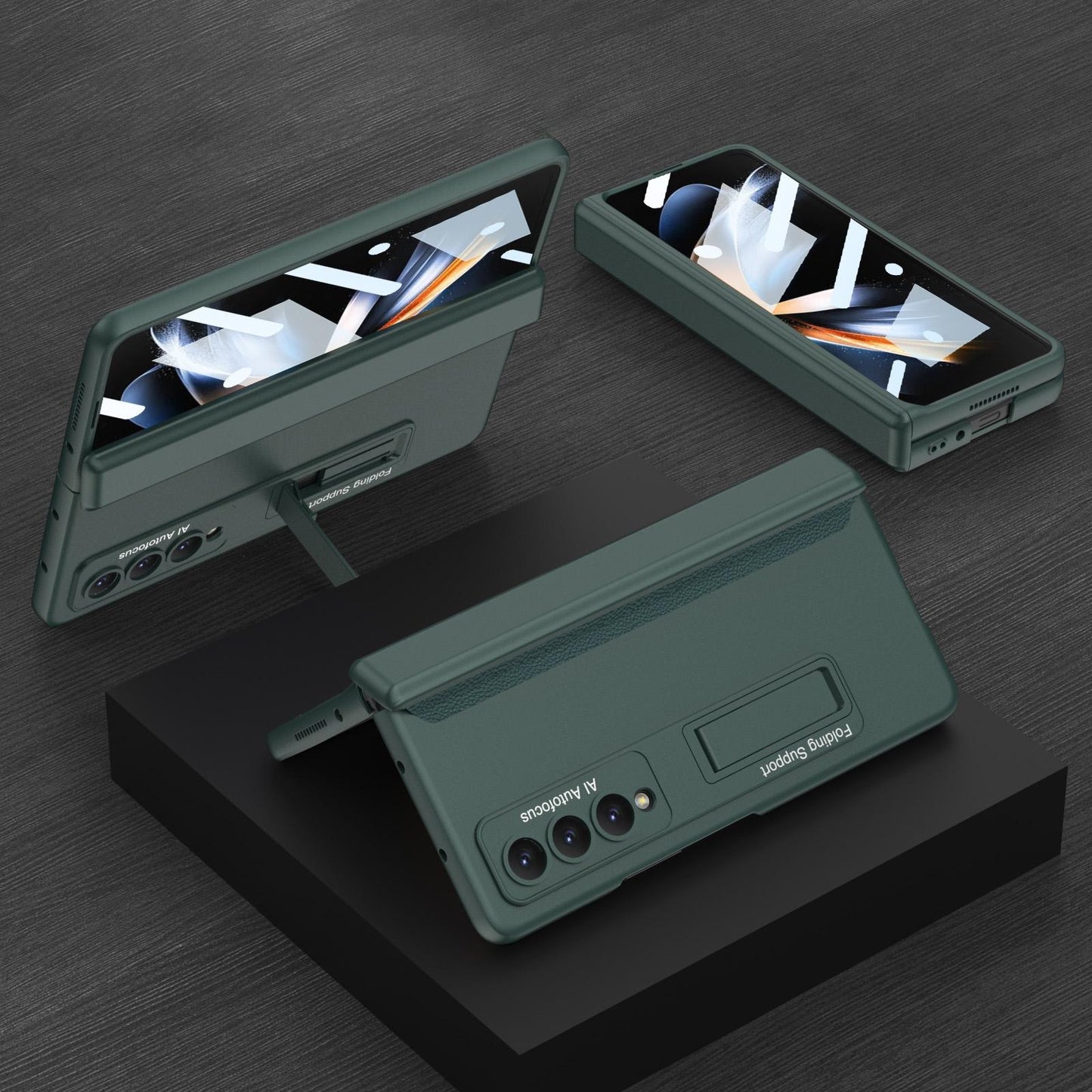 For Samsung Galaxy Z Fold4 5G Foldable Magnetic Hinge Case - Compact Design - Night Green