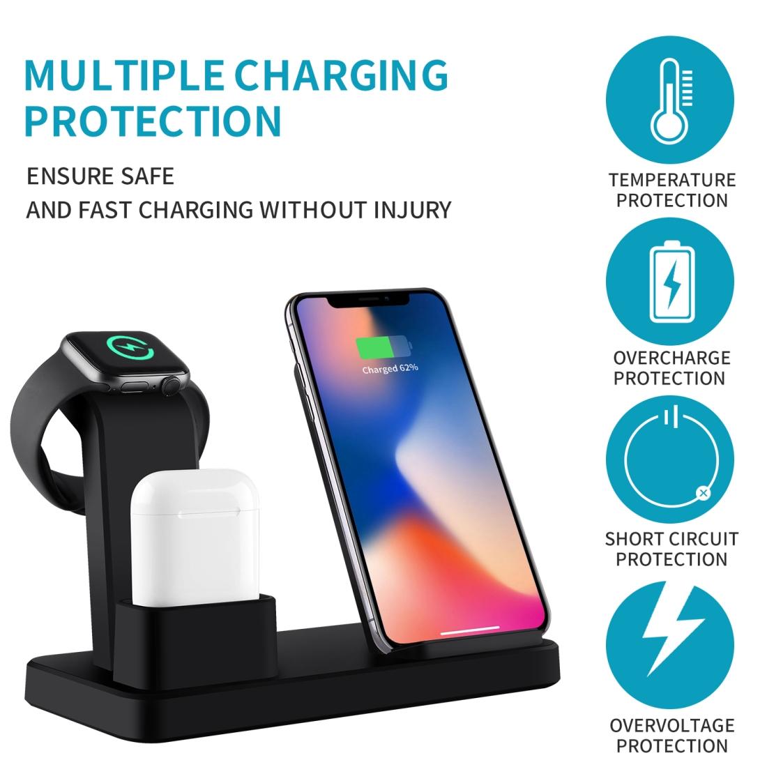 3 In 1 Wireless Charger For Iphone Apple Watch Airpods & Android Black