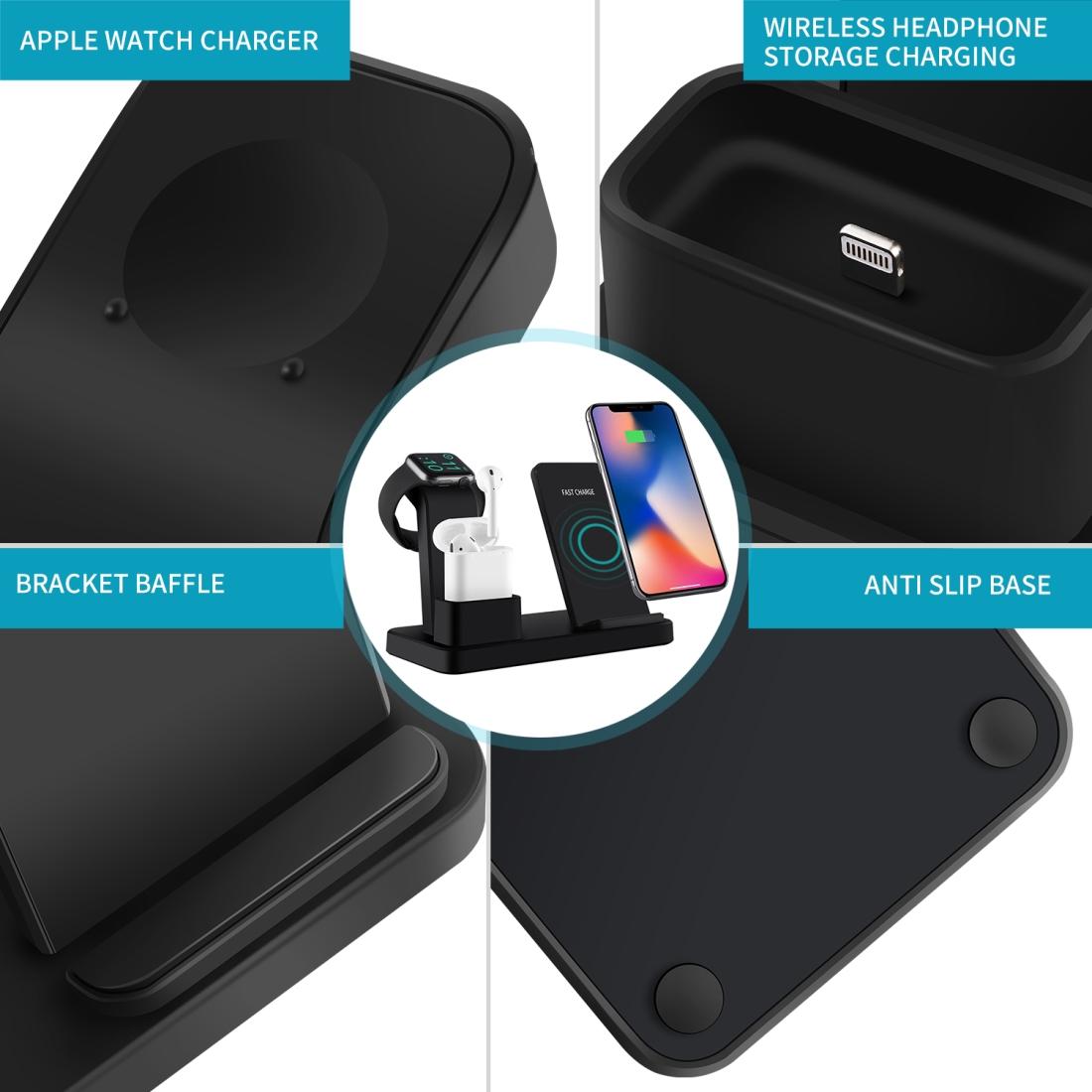 3 In 1 Wireless Charger For Iphone Apple Watch Airpods & Android Black