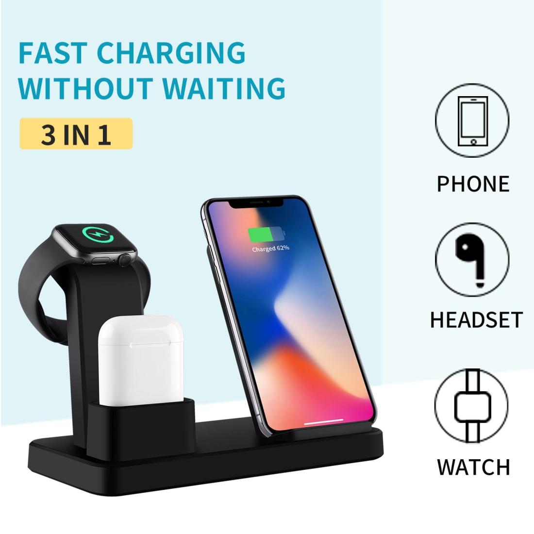 3 In 1 Wireless Charger For Iphone Apple Watch Airpods & Android Black