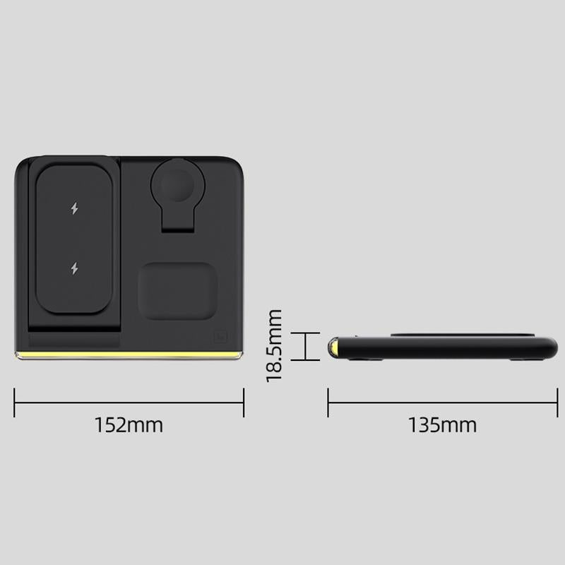 Foldable 15W Magnetic Wireless Charger With Ambient Light - Black