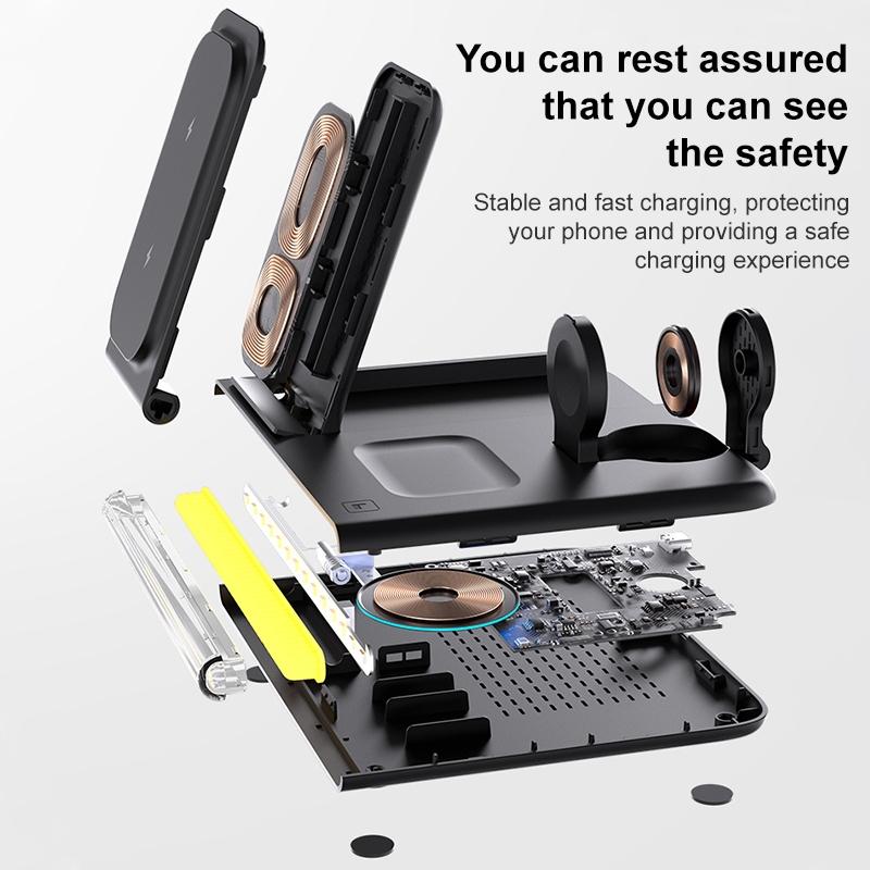 Foldable 15W Magnetic Wireless Charger With Ambient Light - Black