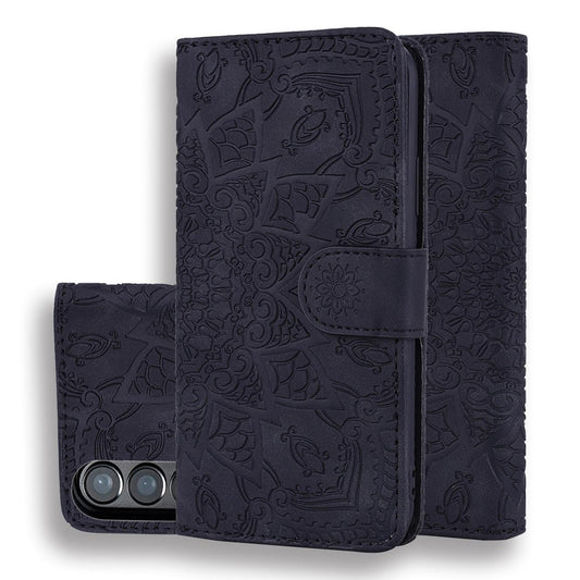 For Samsung Galaxy Z Fold4 5G Dual Fold Mandala Leather Case - Embossed Design - Black