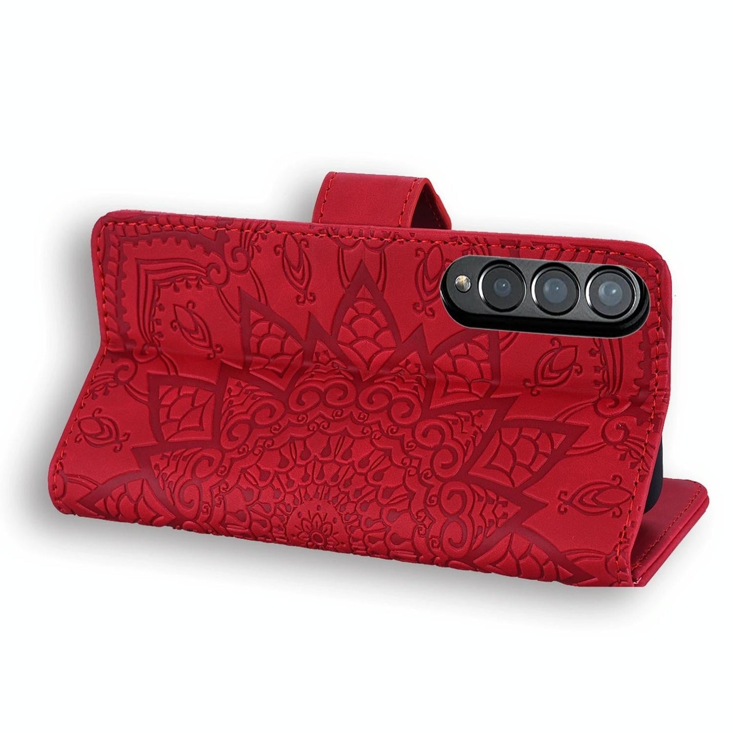 For Samsung Galaxy Z Fold4 5G Dual Fold Mandala Leather Case - Embossed Design - Black