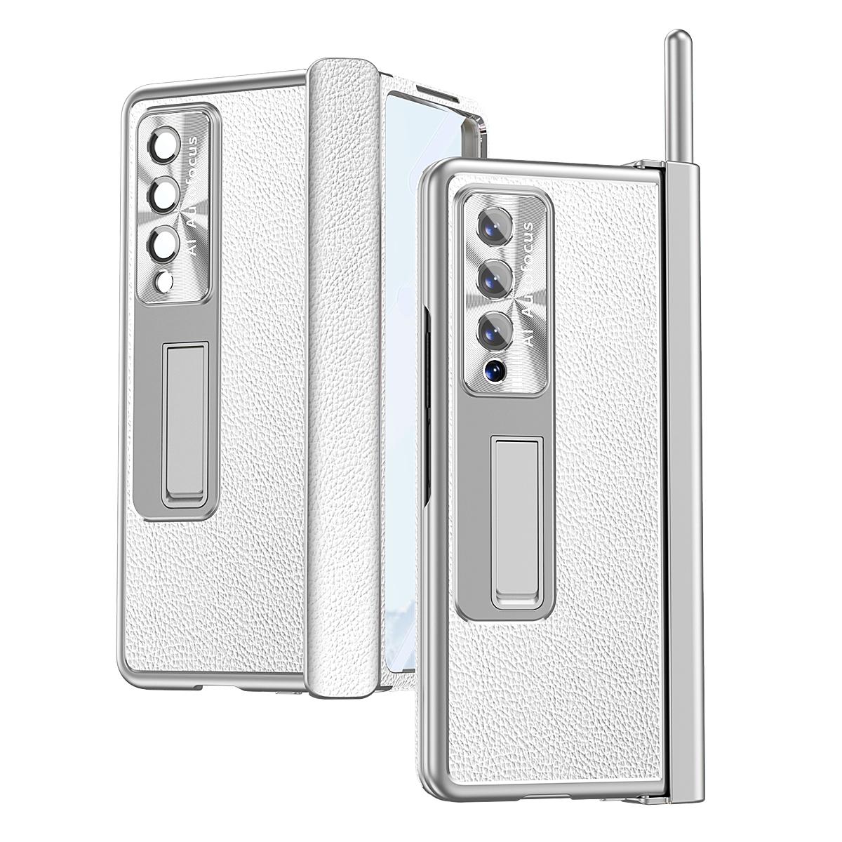 For Samsung Galaxy Z Fold4 5G Shockproof Magnetic Litchi Pattern Phone Case - Silver