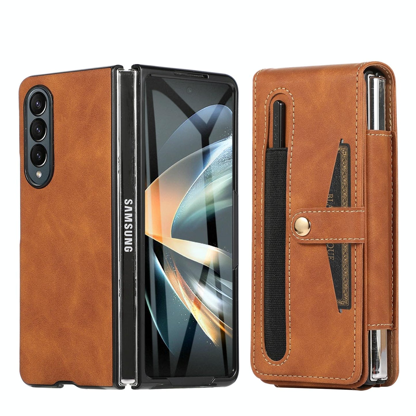 For Samsung Galaxy Z Fold4 5G Leather Folding Phone Case - Brown