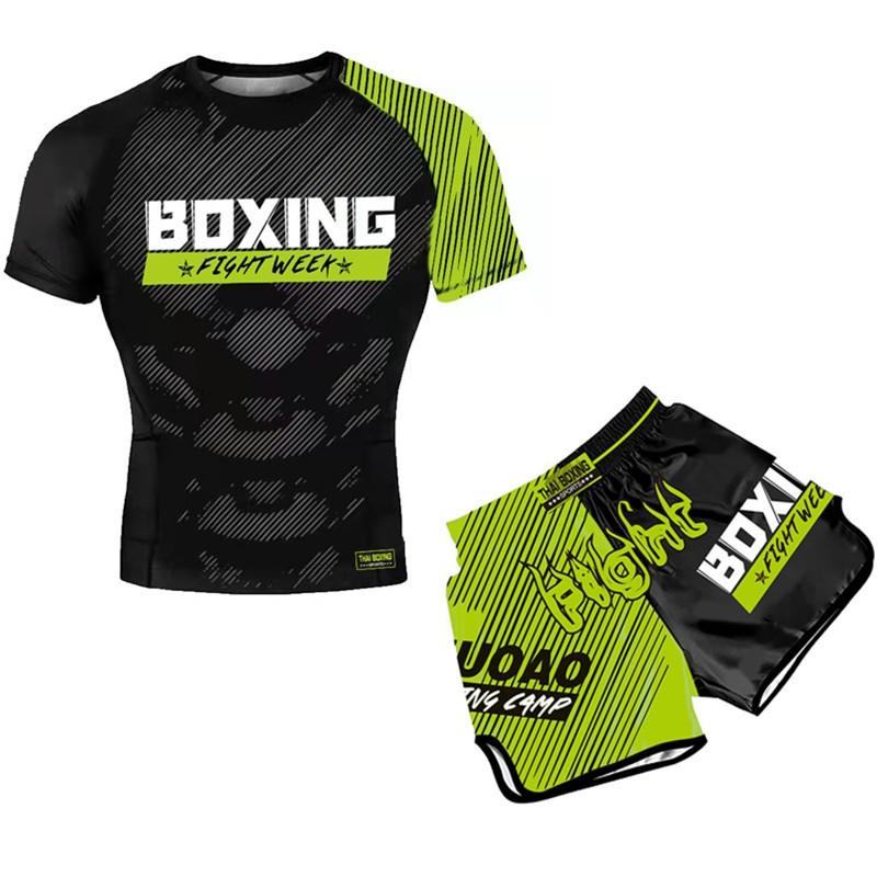 Kids Boxing Set - Sparring Shorts And Tights - Bright Green - Hit Red - L
