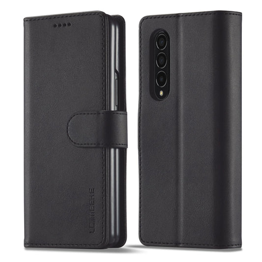 For Samsung Galaxy Z Fold4 5G Calf Leather Phone Case - Black