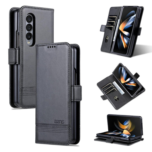 For Samsung Galaxy Z Fold4 5G Leather Magnetic Phone Case - Calf Texture - Black